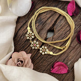 Vriksham Handcrafted With Floral Moggapu Pendant Mugapp Gold Chain-White Red-G19577